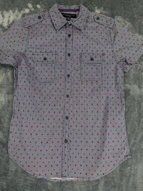 Truth Substance Mens Blue & Red Skull Checkered Button-Up Shirt S